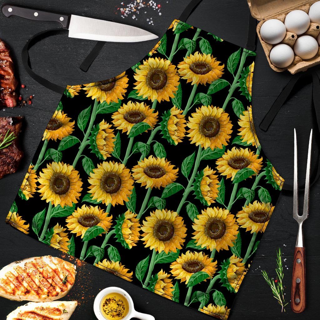 Sunflower Black Print Men's Apron-grizzshop