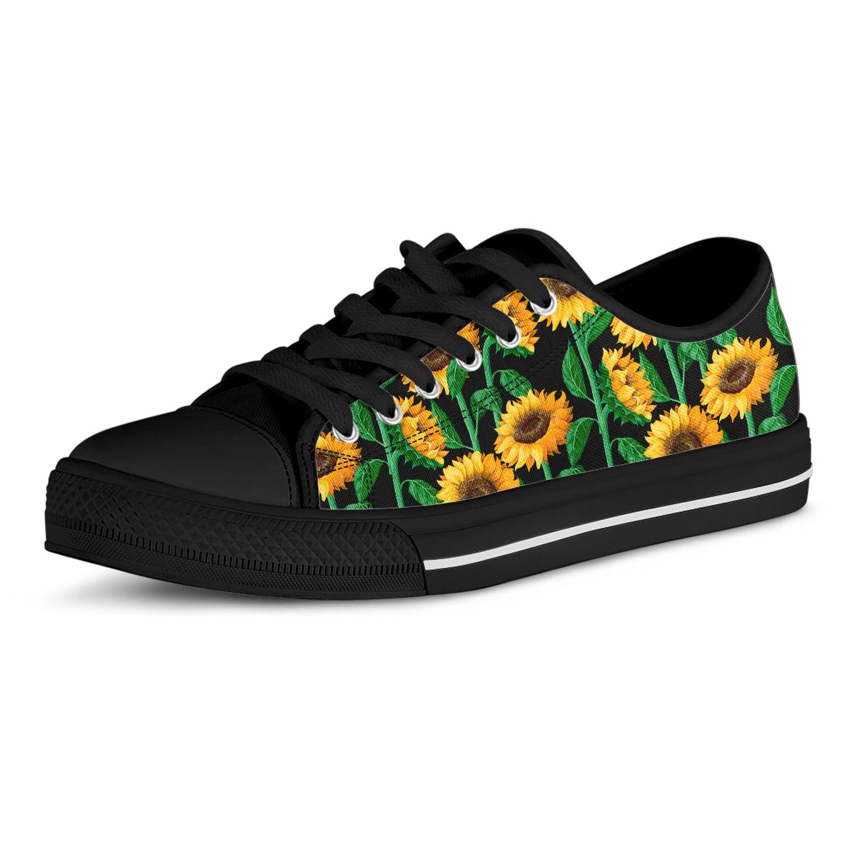 Sunflower Black Print Men's Low Top Shoes-grizzshop