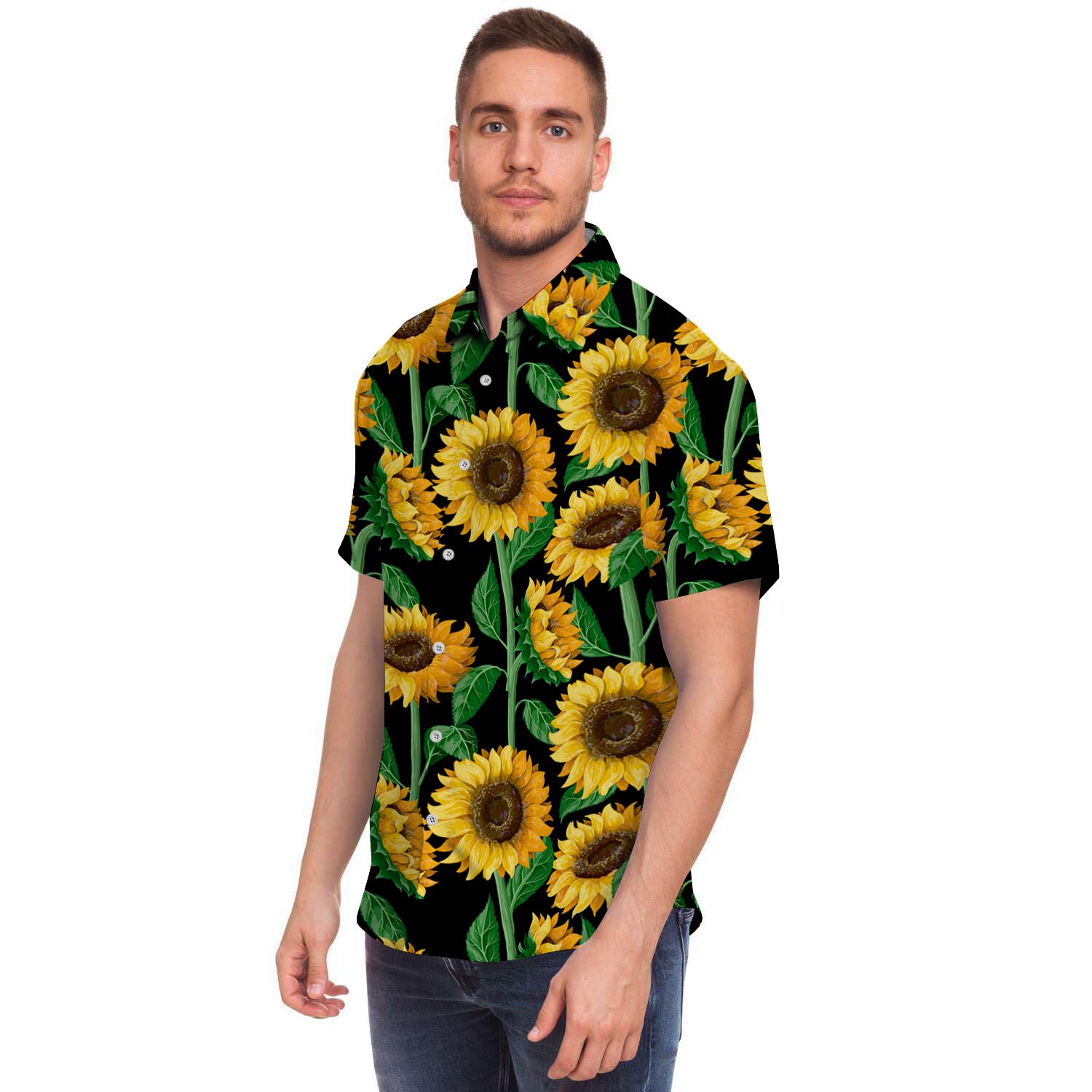 Sunflower Black Print Men's Short Sleeve Shirt-grizzshop