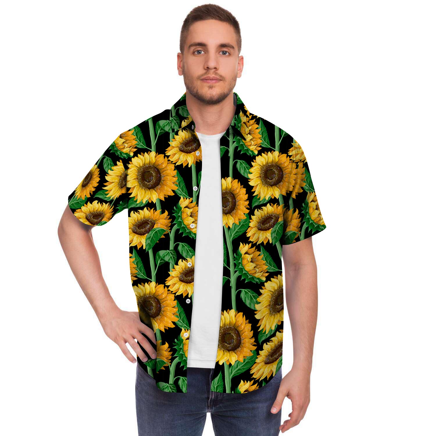 Sunflower Black Print Men's Short Sleeve Shirt-grizzshop