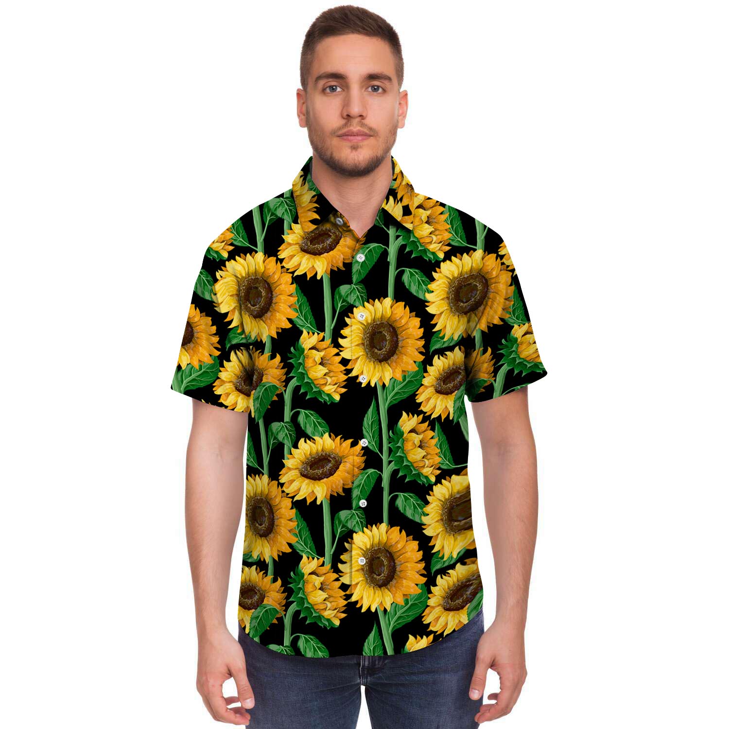 Sunflower Black Print Men's Short Sleeve Shirt-grizzshop