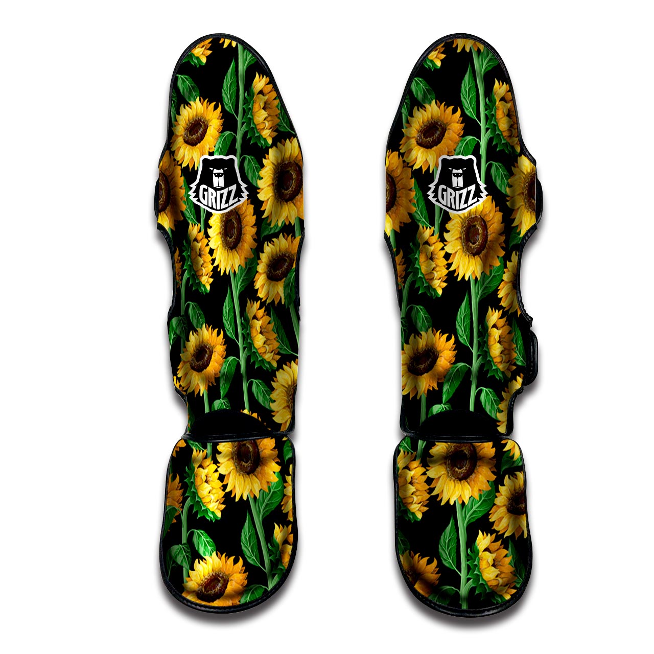 Sunflower Black Print Muay Thai Shin Guard-grizzshop