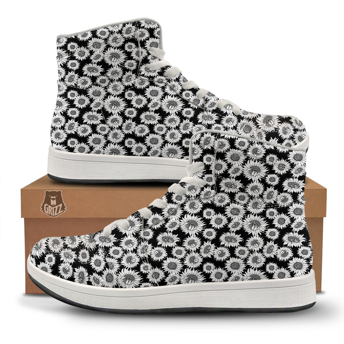 Sunflower Black Print Pattern High Top Sneakers-grizzshop