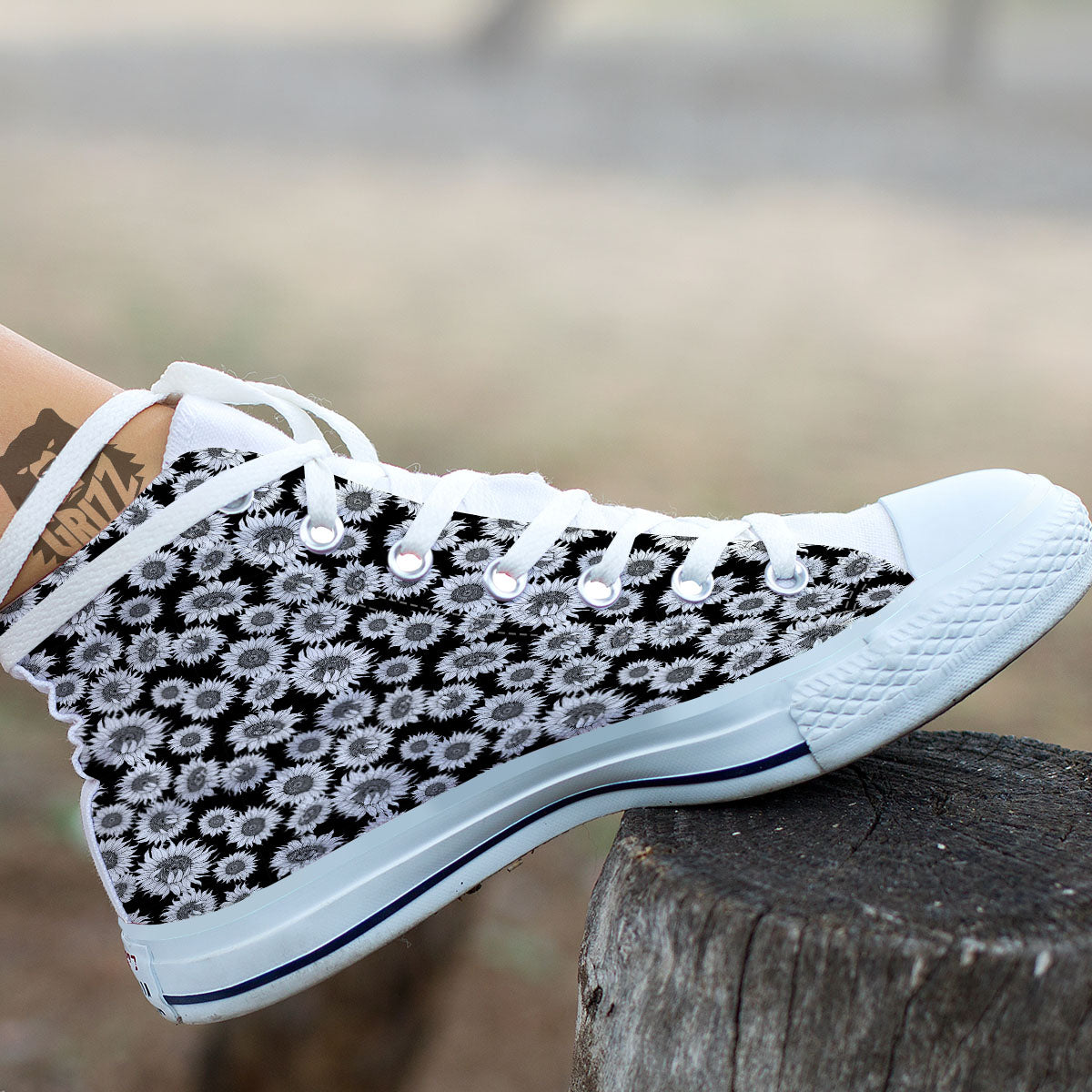 Sunflower Black Print Pattern White High Top Shoes-grizzshop