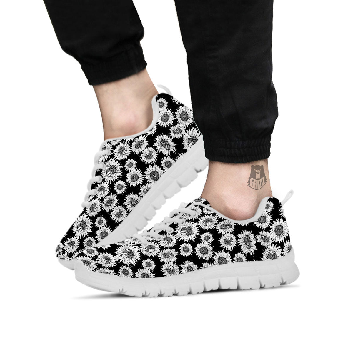 Sunflower Black Print Pattern White Sneaker-grizzshop