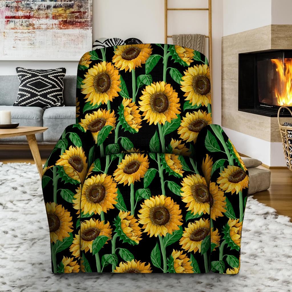 Sunflower Black Print Recliner Cover-grizzshop