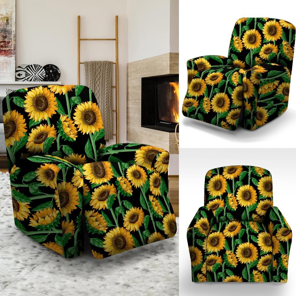 Sunflower Black Print Recliner Cover-grizzshop