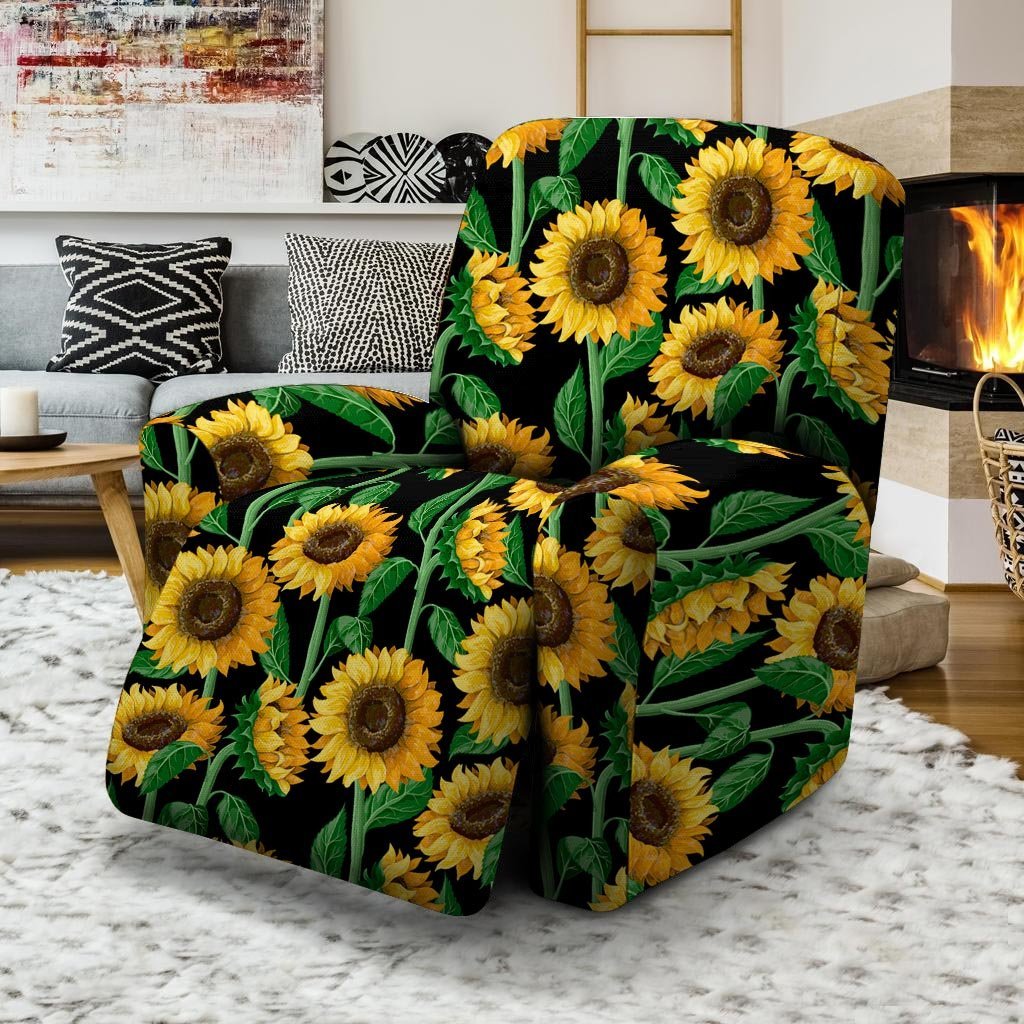 Sunflower Black Print Recliner Cover-grizzshop