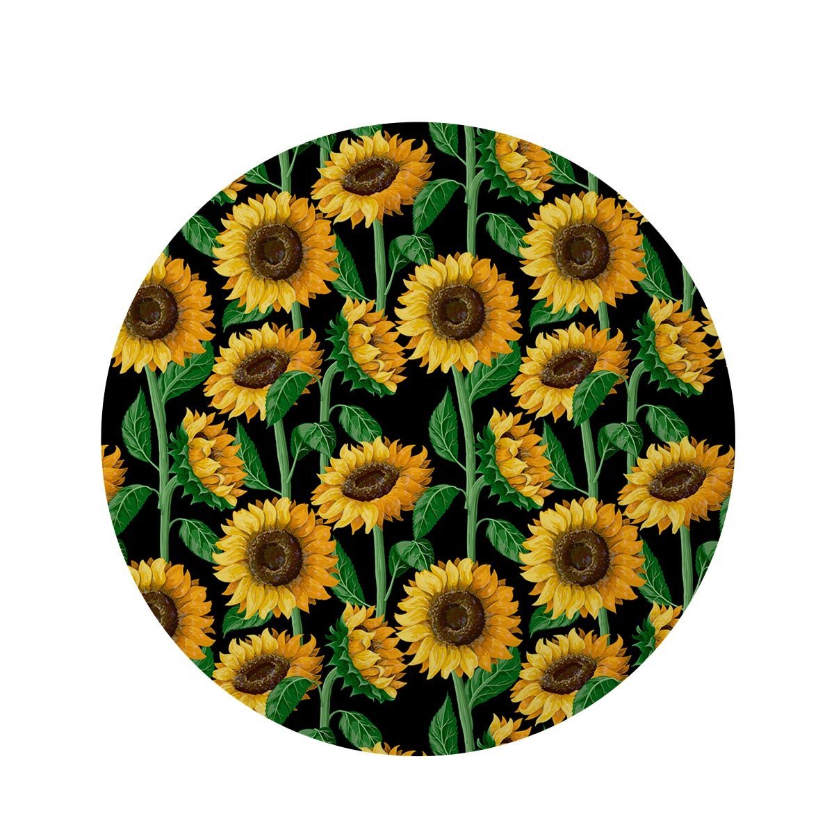 Sunflower Black Print Round Rug-grizzshop