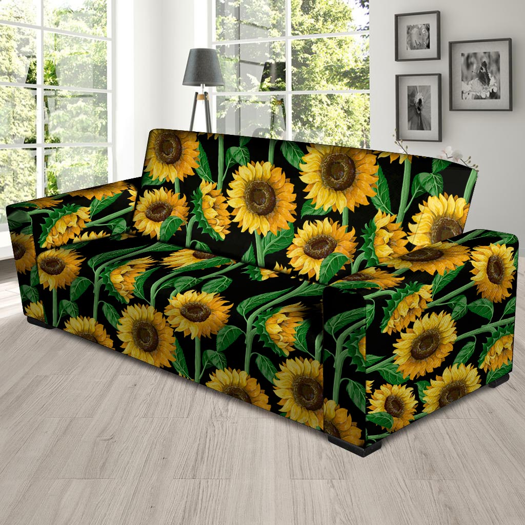 Sunflower Black Print Sofa Cover-grizzshop