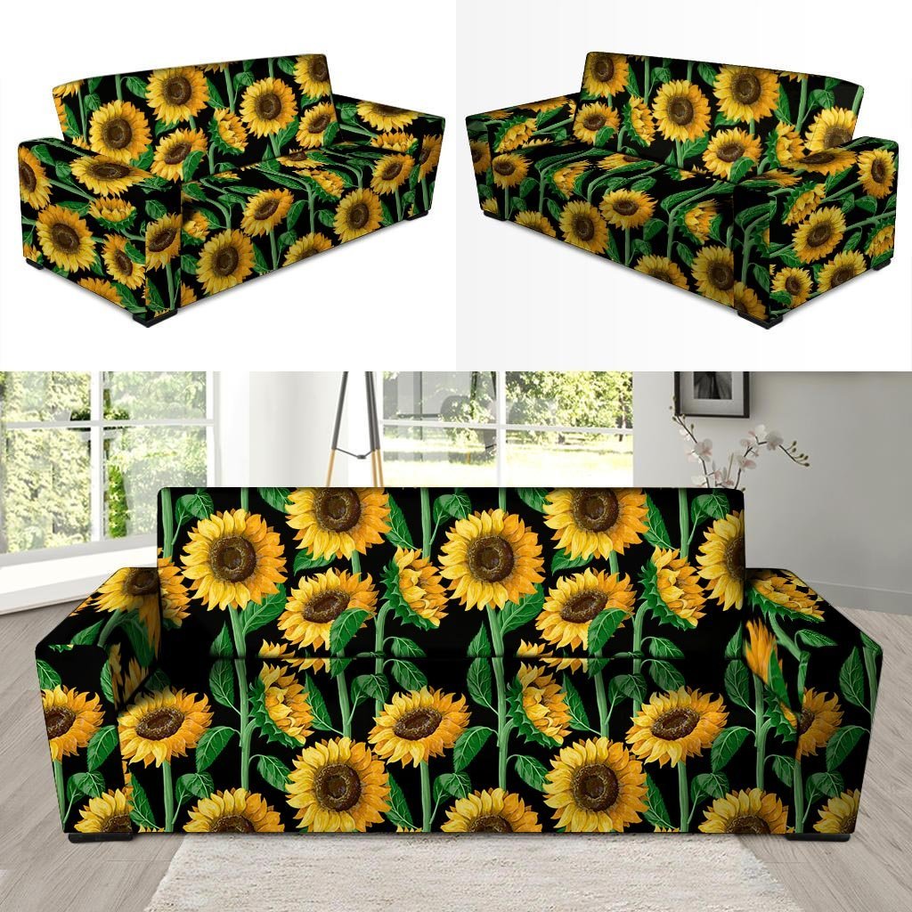 Sunflower Black Print Sofa Cover-grizzshop