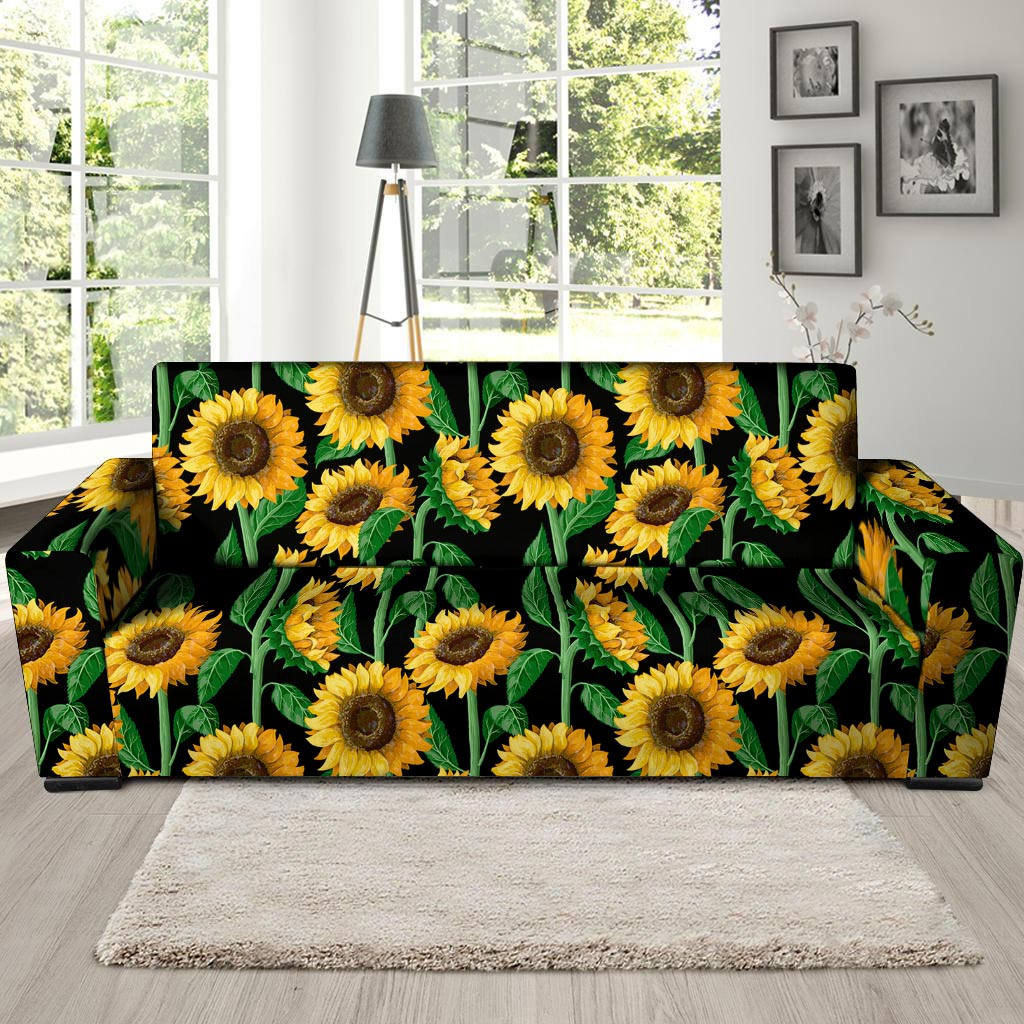 Sunflower Black Print Sofa Cover-grizzshop