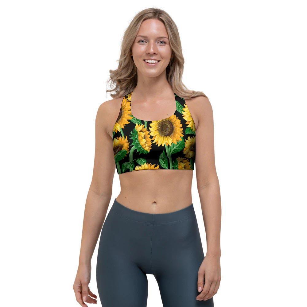 Sunflower Black Print Sports Bra-grizzshop