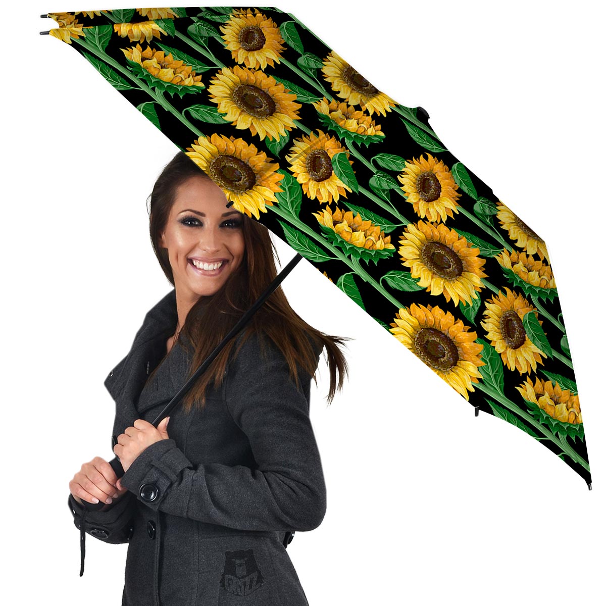 Sunflower Black Print Umbrella-grizzshop