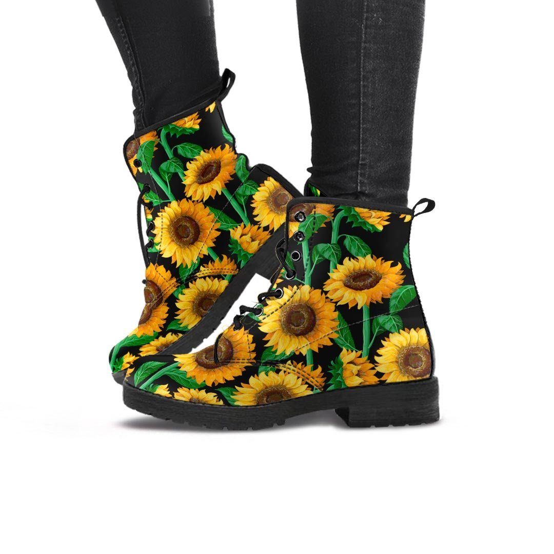 Sunflower Black Print Women's Boots-grizzshop