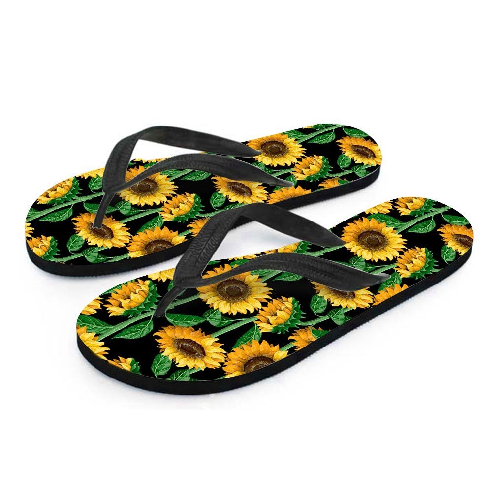 Sunflower Black Print Women's Flip Flops-grizzshop