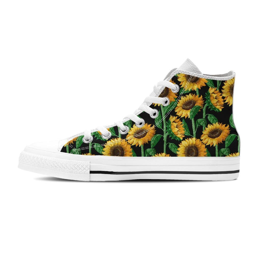 Sunflower Black Print Women's High Top Shoes-grizzshop