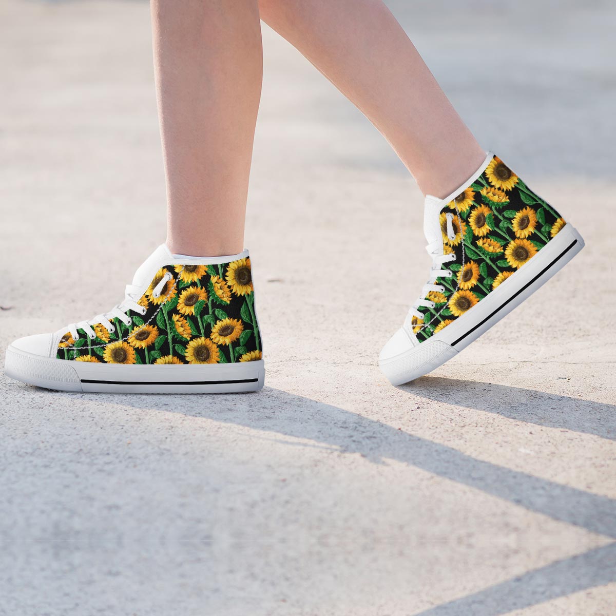 Sunflower Black Print Women's High Top Shoes-grizzshop