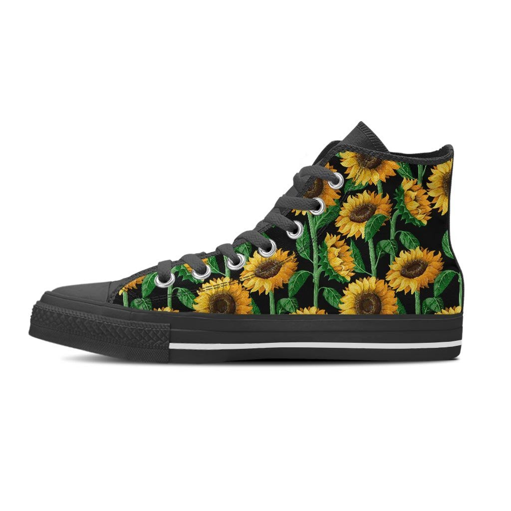 Sunflower Black Print Women's High Top Shoes-grizzshop