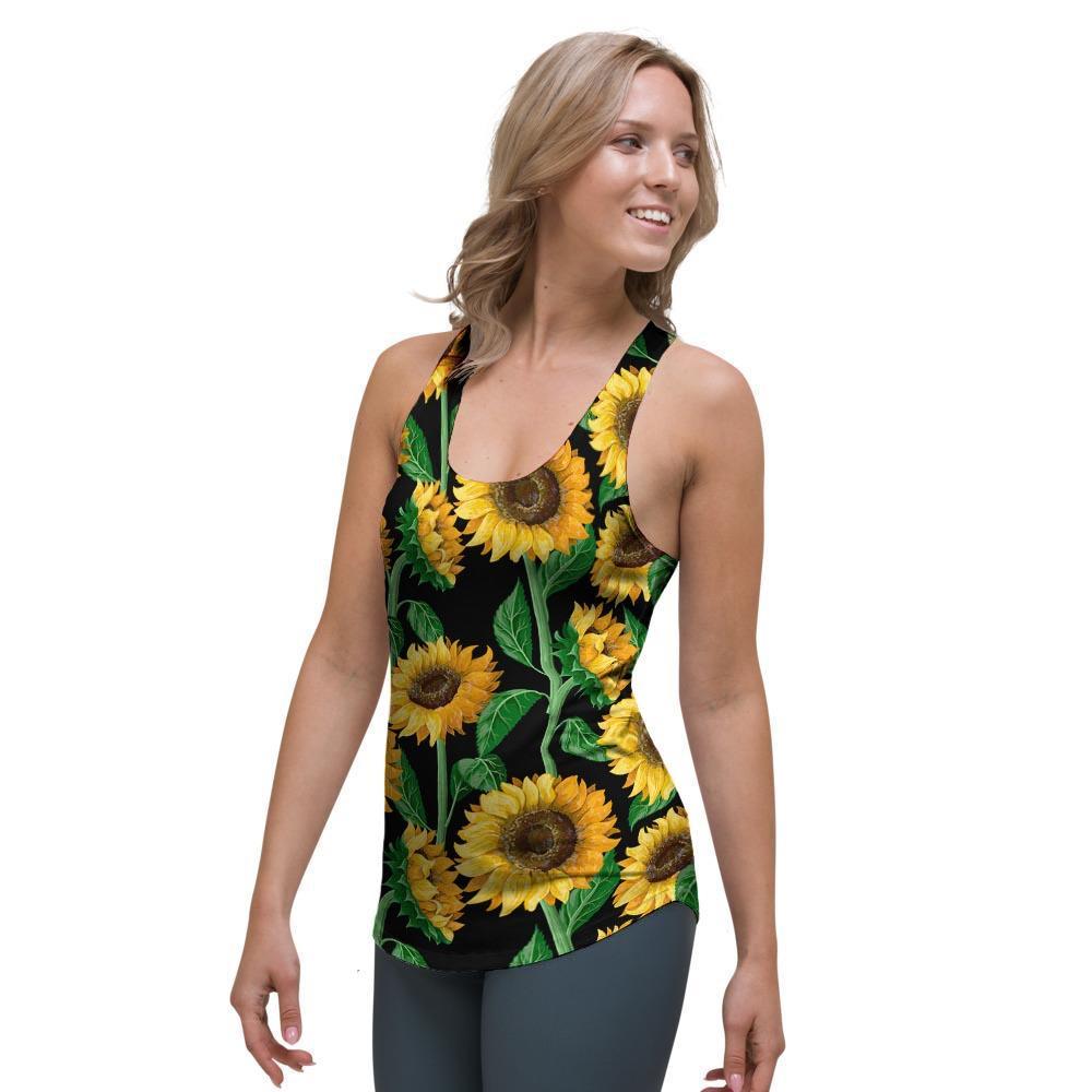 Sunflower Black Print Women's Racerback Tank Top-grizzshop