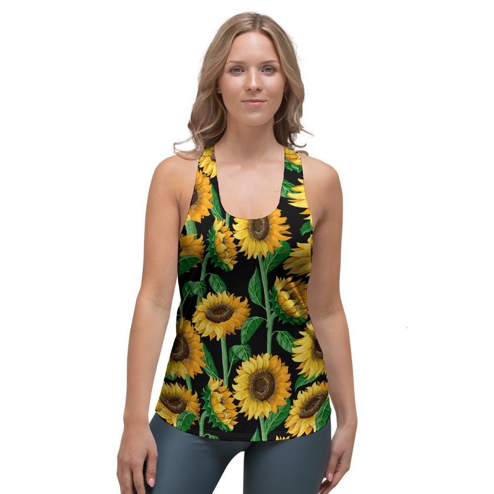 Sunflower Black Print Women's Racerback Tank Top-grizzshop