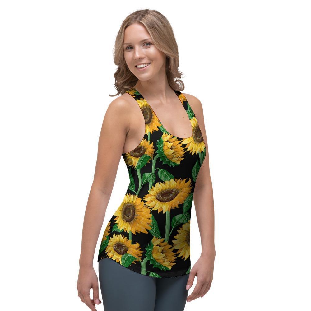 Sunflower Black Print Women's Racerback Tank Top-grizzshop