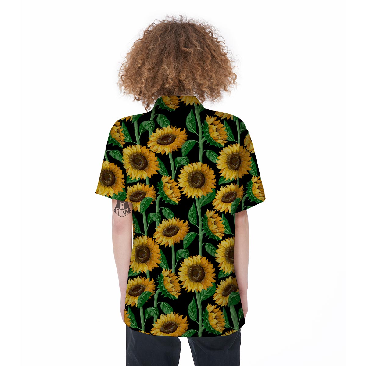 Sunflower Black Print Women's Short Sleeve Shirts-grizzshop