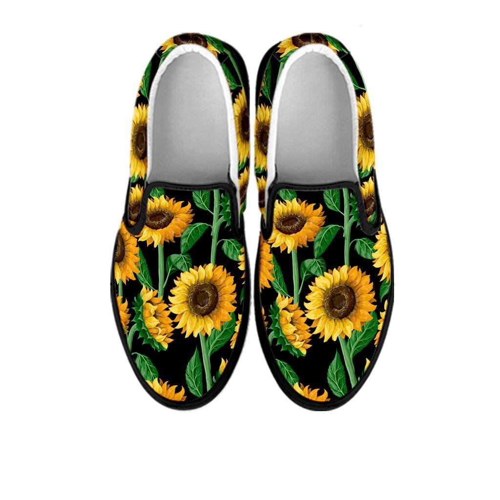 Sunflower Black Print Women's Slip On Sneakers-grizzshop