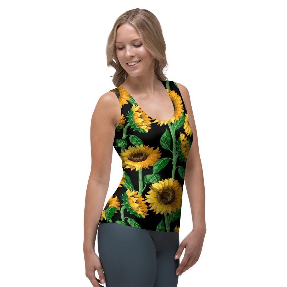 Sunflower Black Print Women's Tank Top-grizzshop