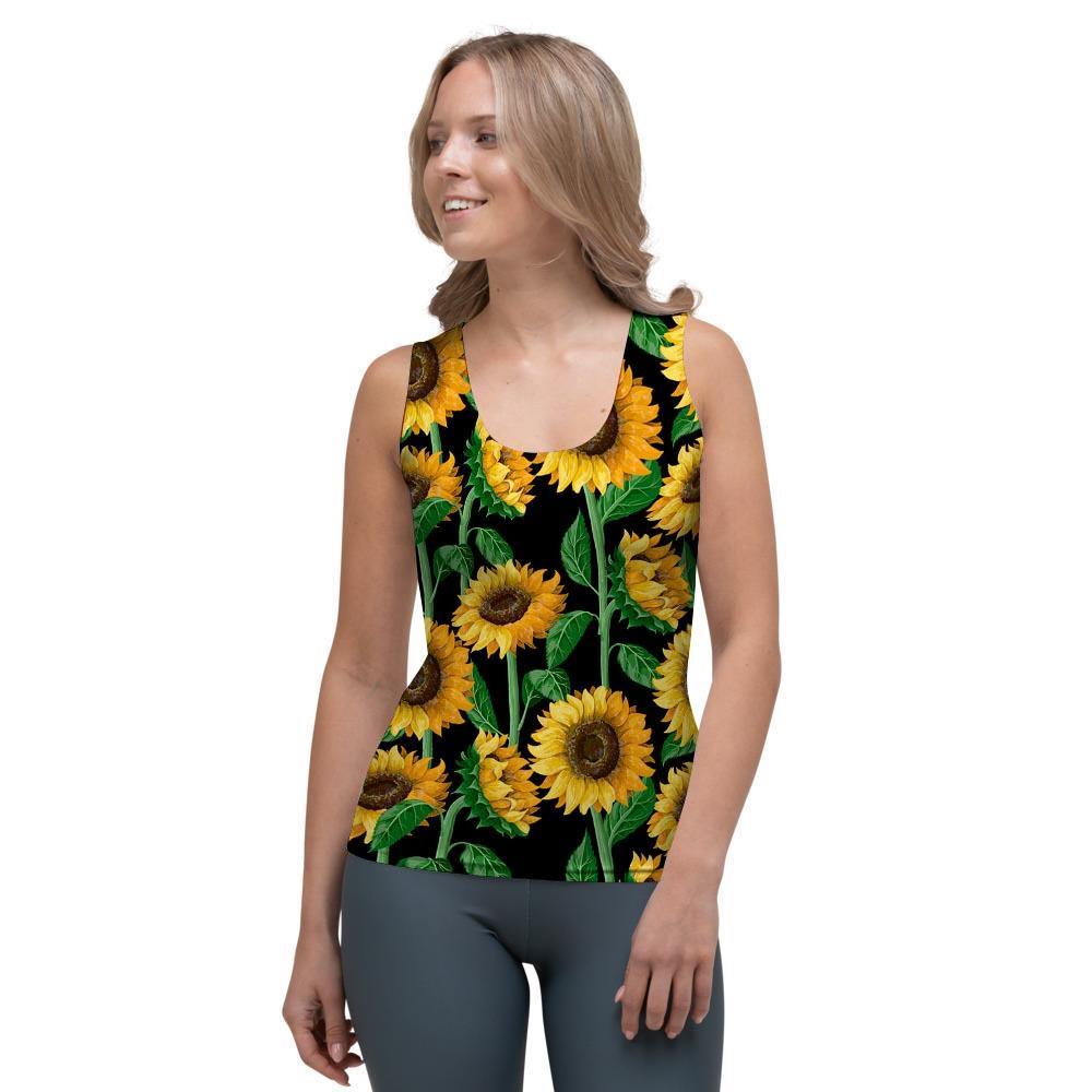 Sunflower Black Print Women's Tank Top-grizzshop