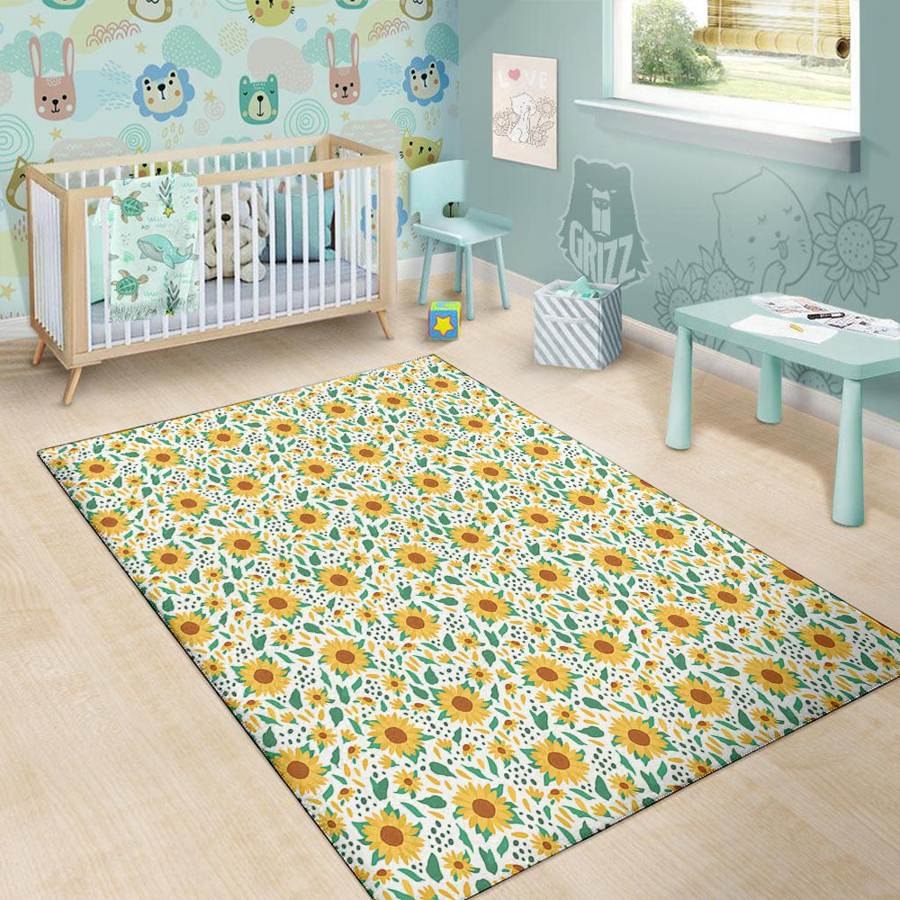 Sunflower Blooming Print Pattern Floor Mat-grizzshop