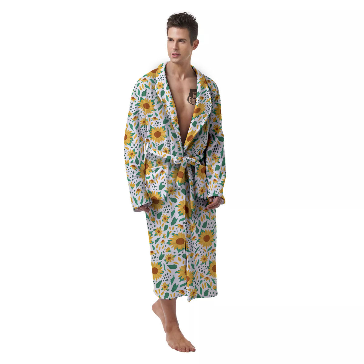 Sunflower Blooming Print Pattern Men's Robe-grizzshop