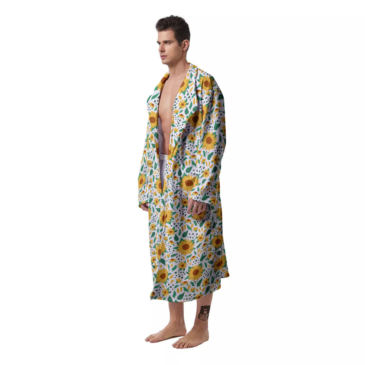 Sunflower Blooming Print Pattern Men's Robe-grizzshop