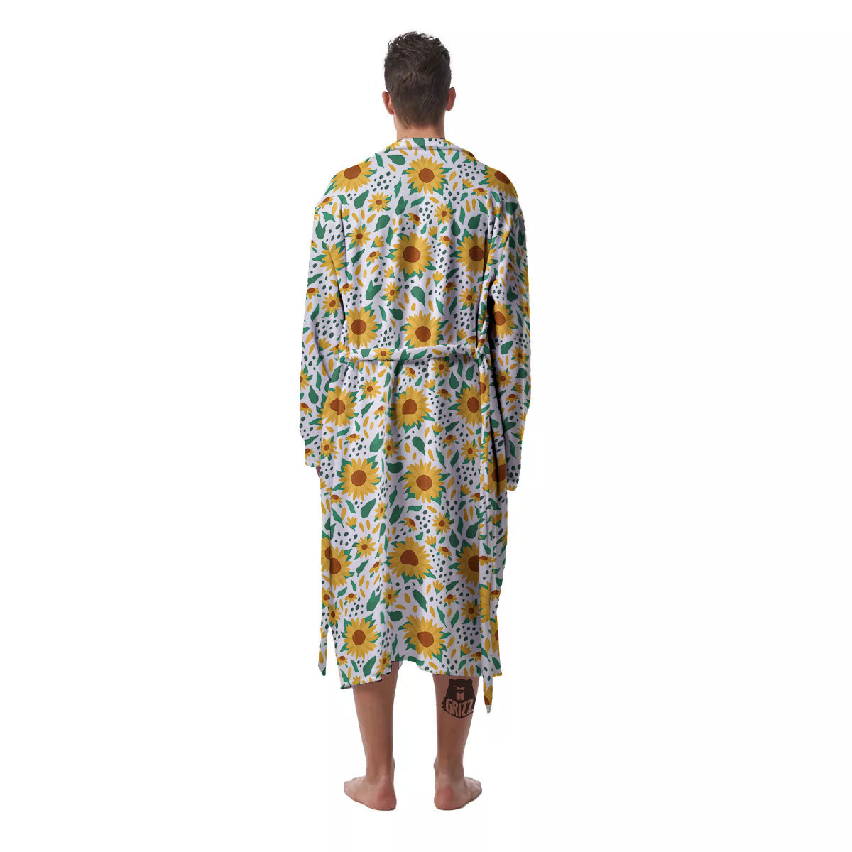 Sunflower Blooming Print Pattern Men's Robe-grizzshop