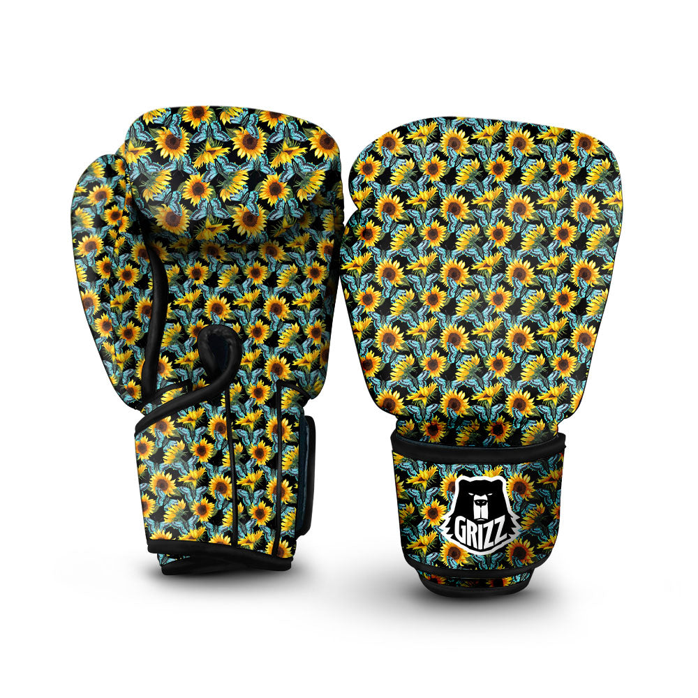 Sunflower Blue Butterfly Print Pattern Boxing Gloves-grizzshop