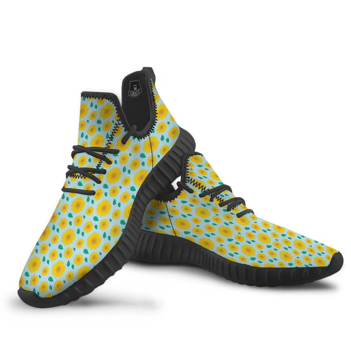 Sunflower Blue Cute Print Pattern Black Walking Shoes-grizzshop