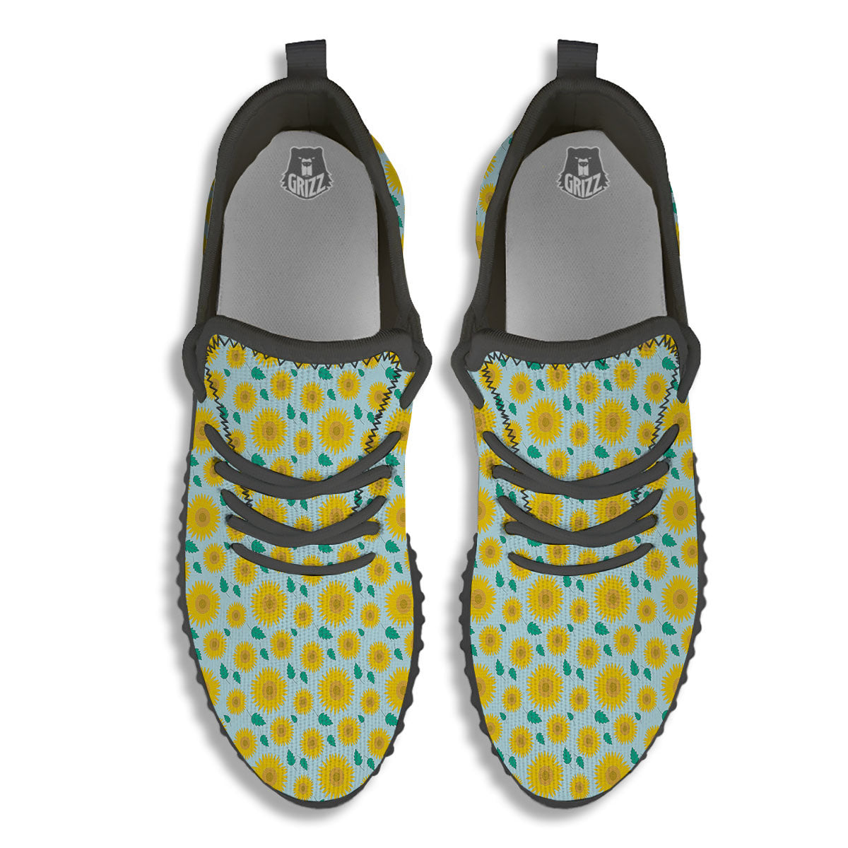 Sunflower Blue Cute Print Pattern Black Walking Shoes-grizzshop