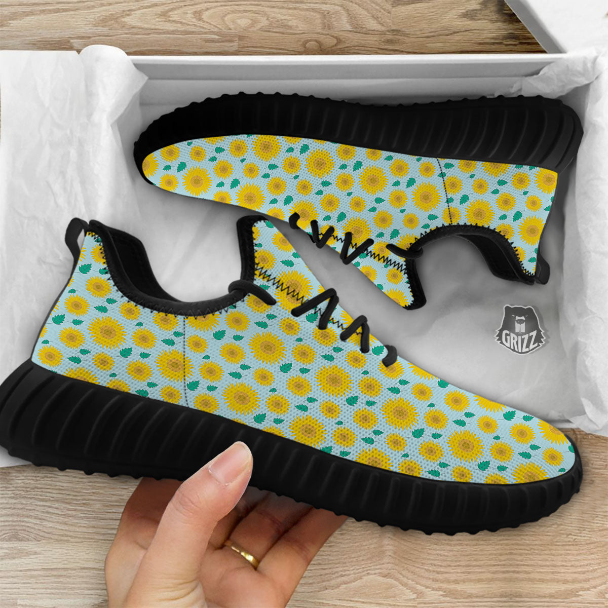 Sunflower Blue Cute Print Pattern Black Walking Shoes-grizzshop
