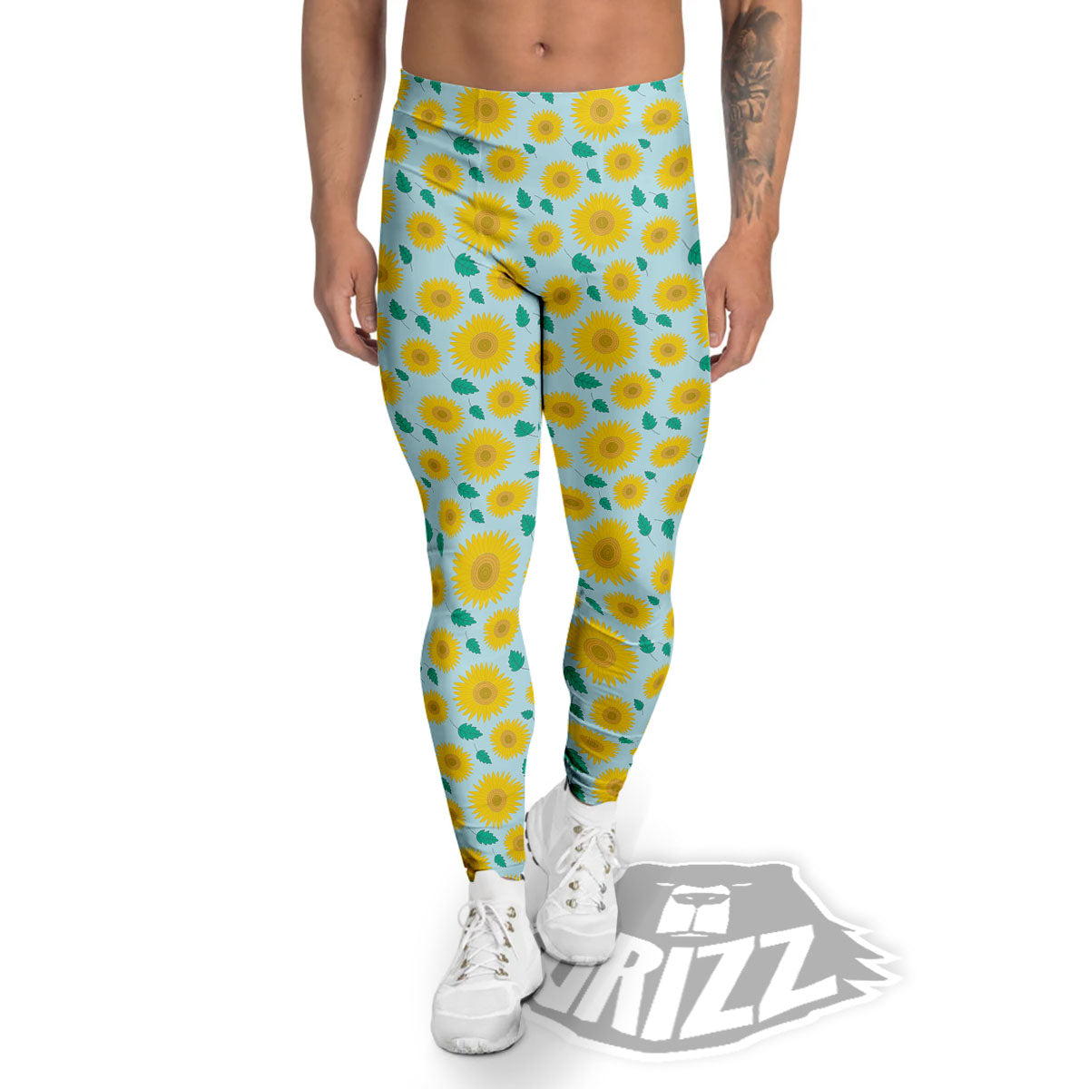 Sunflower Blue Cute Print Pattern Men's Leggings-grizzshop
