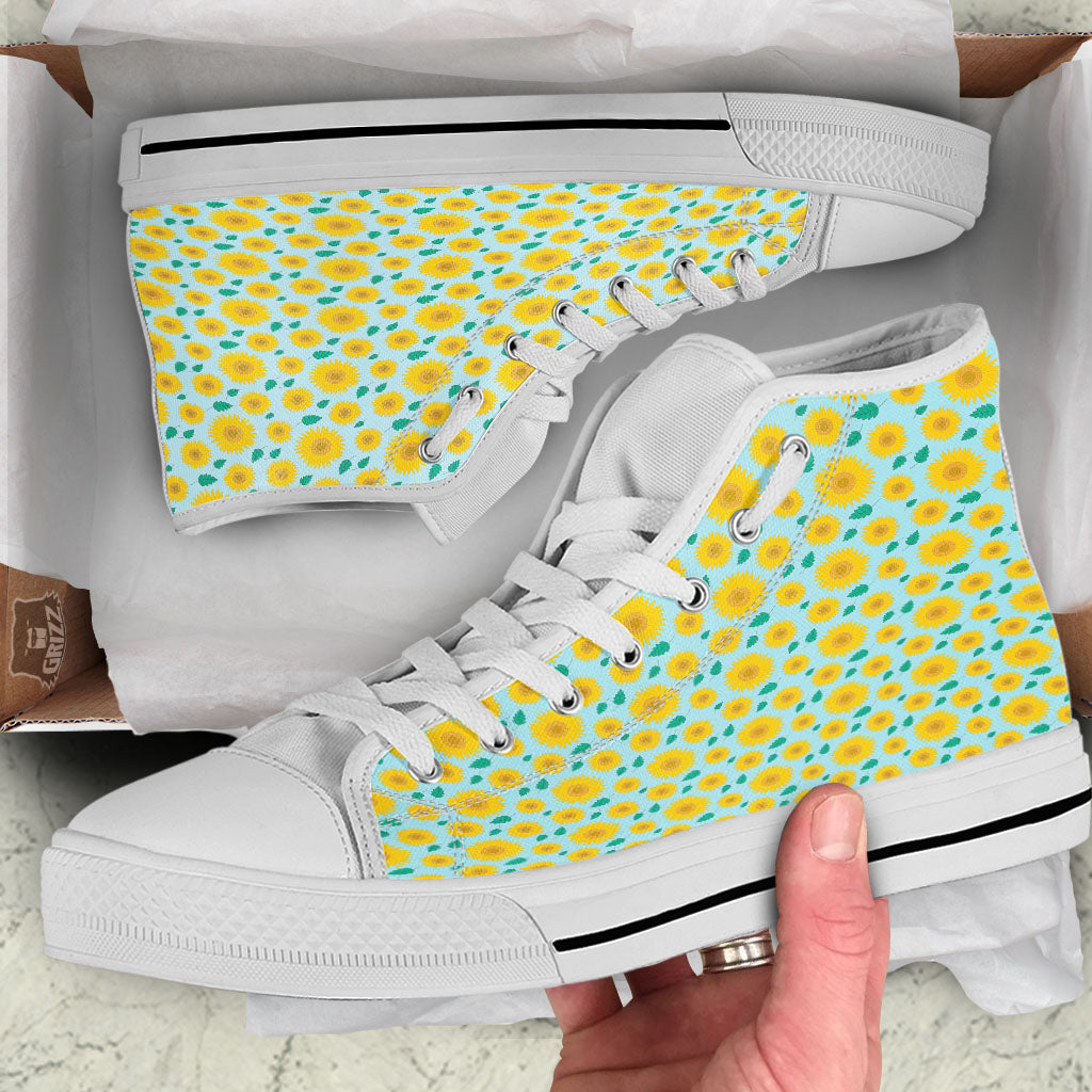 Sunflower Blue Cute Print Pattern White High Top Shoes-grizzshop