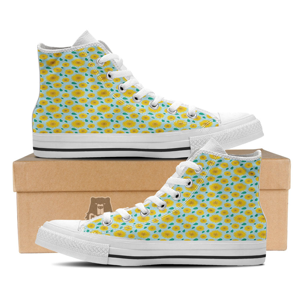 Sunflower Blue Cute Print Pattern White High Top Shoes-grizzshop