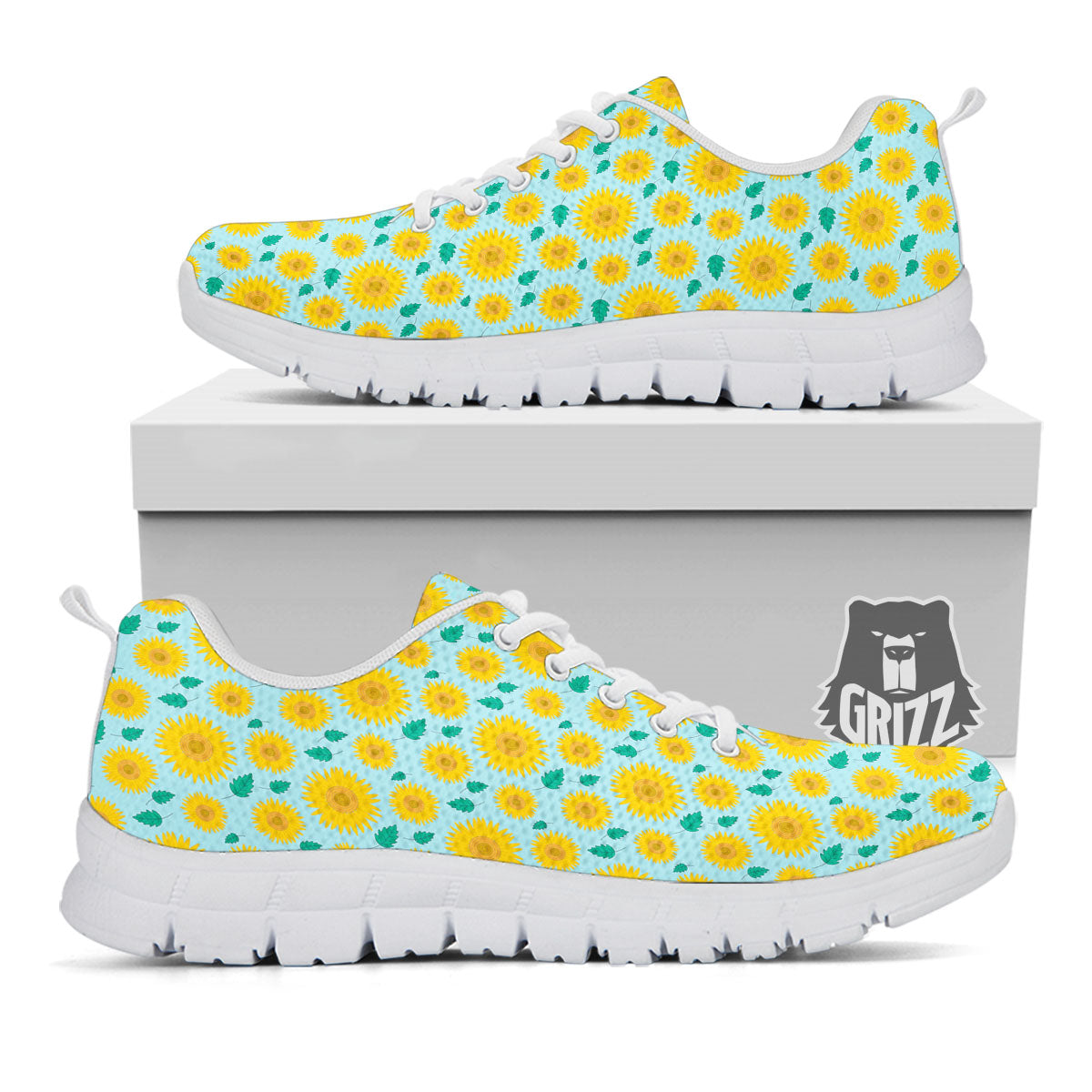 Sunflower Blue Cute Print Pattern White Sneaker-grizzshop