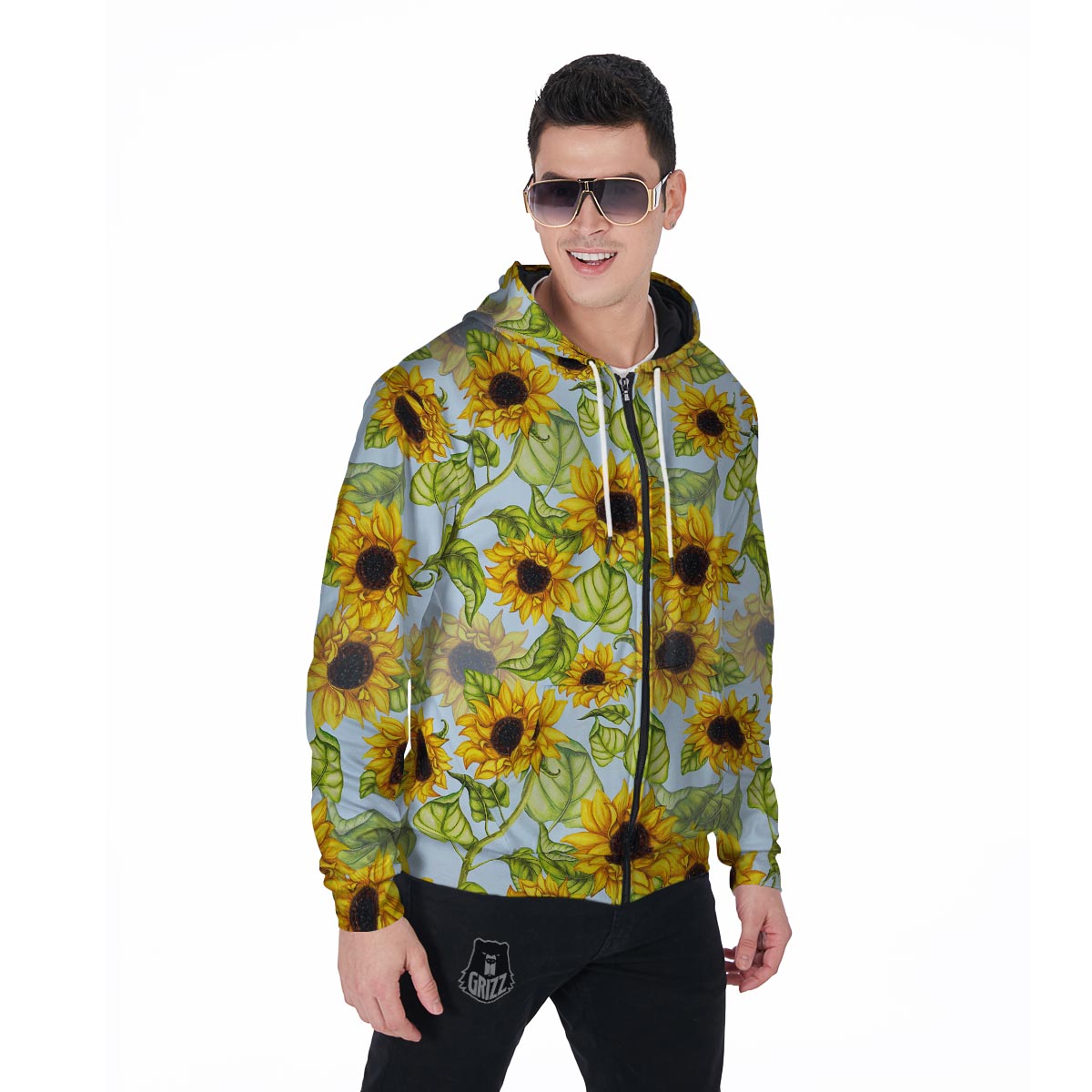 Sunflower Blue Men's Zip Up Hoodie-grizzshop