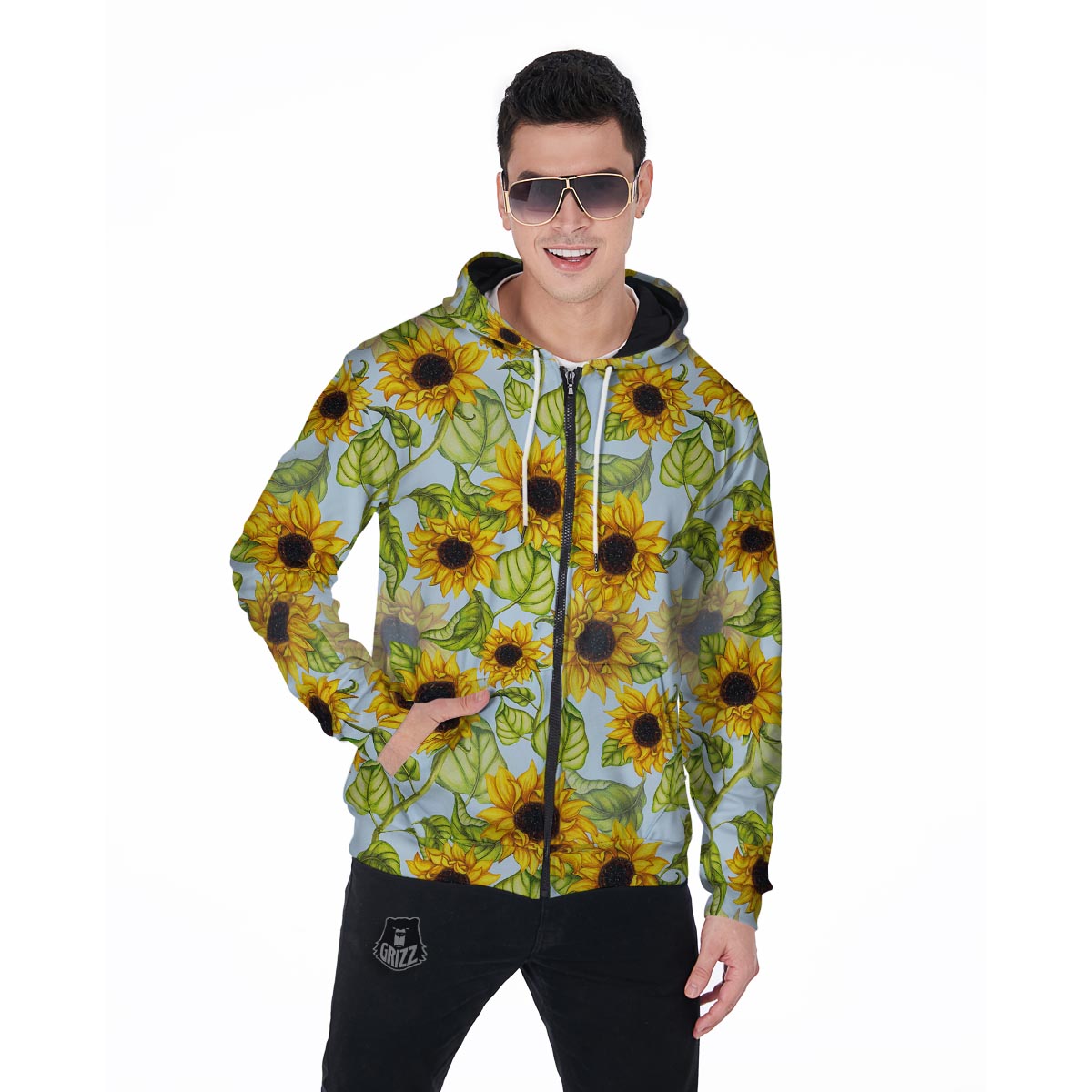 Sunflower Blue Men's Zip Up Hoodie-grizzshop