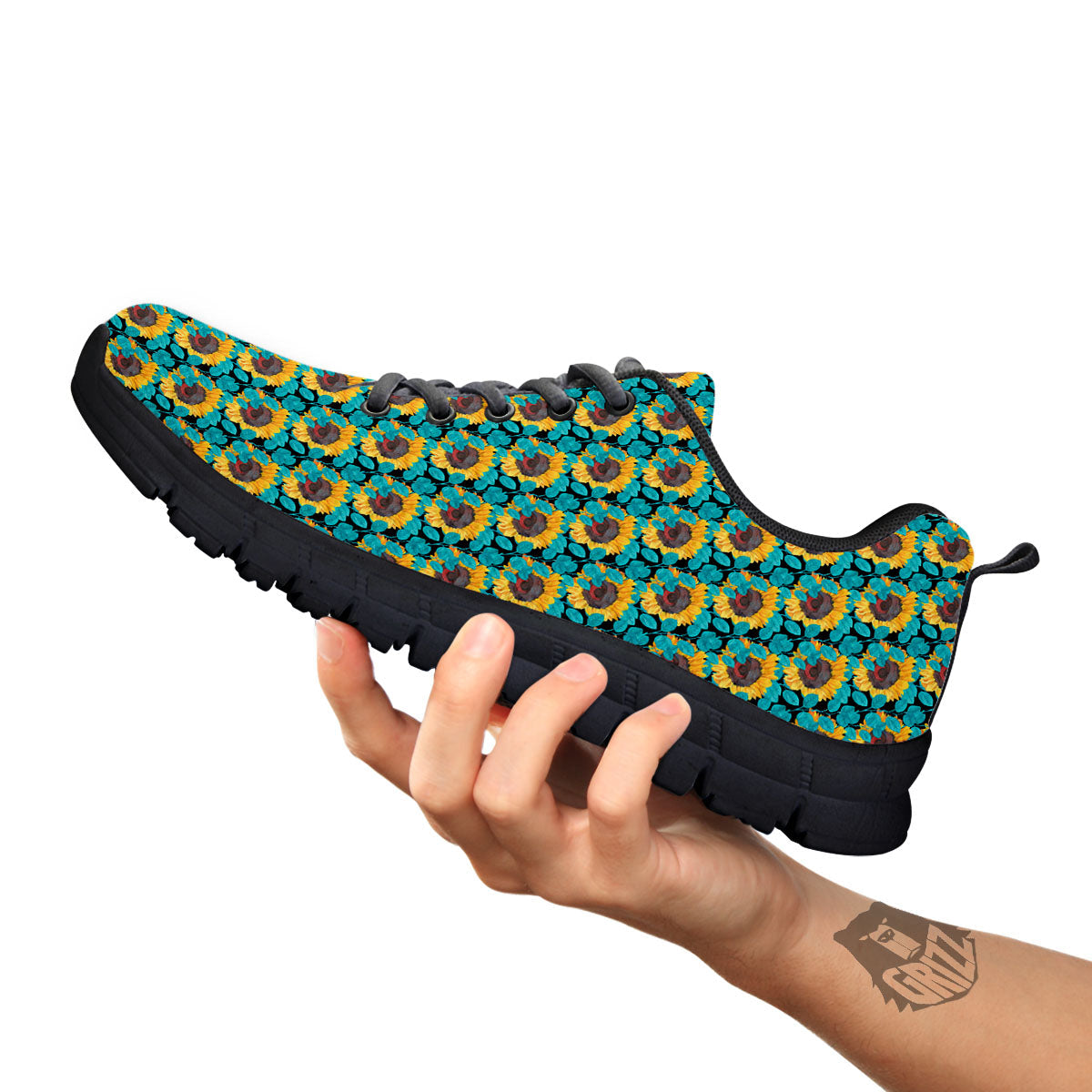 Sunflower Blue Print Pattern Black Sneaker-grizzshop
