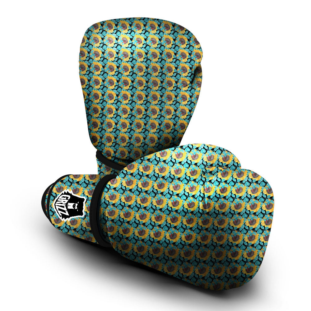 Sunflower Blue Print Pattern Boxing Gloves-grizzshop