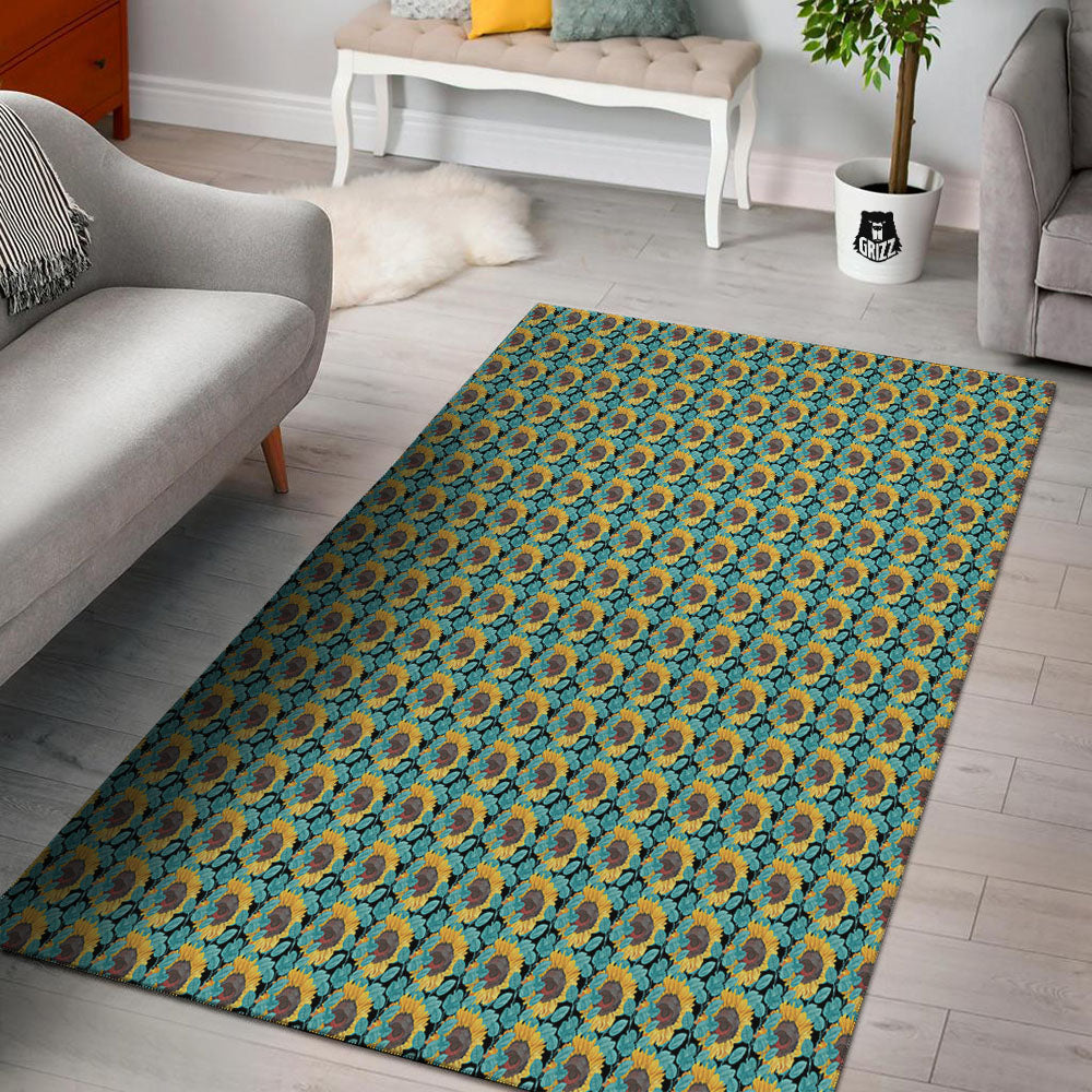 Sunflower Blue Print Pattern Floor Mat-grizzshop
