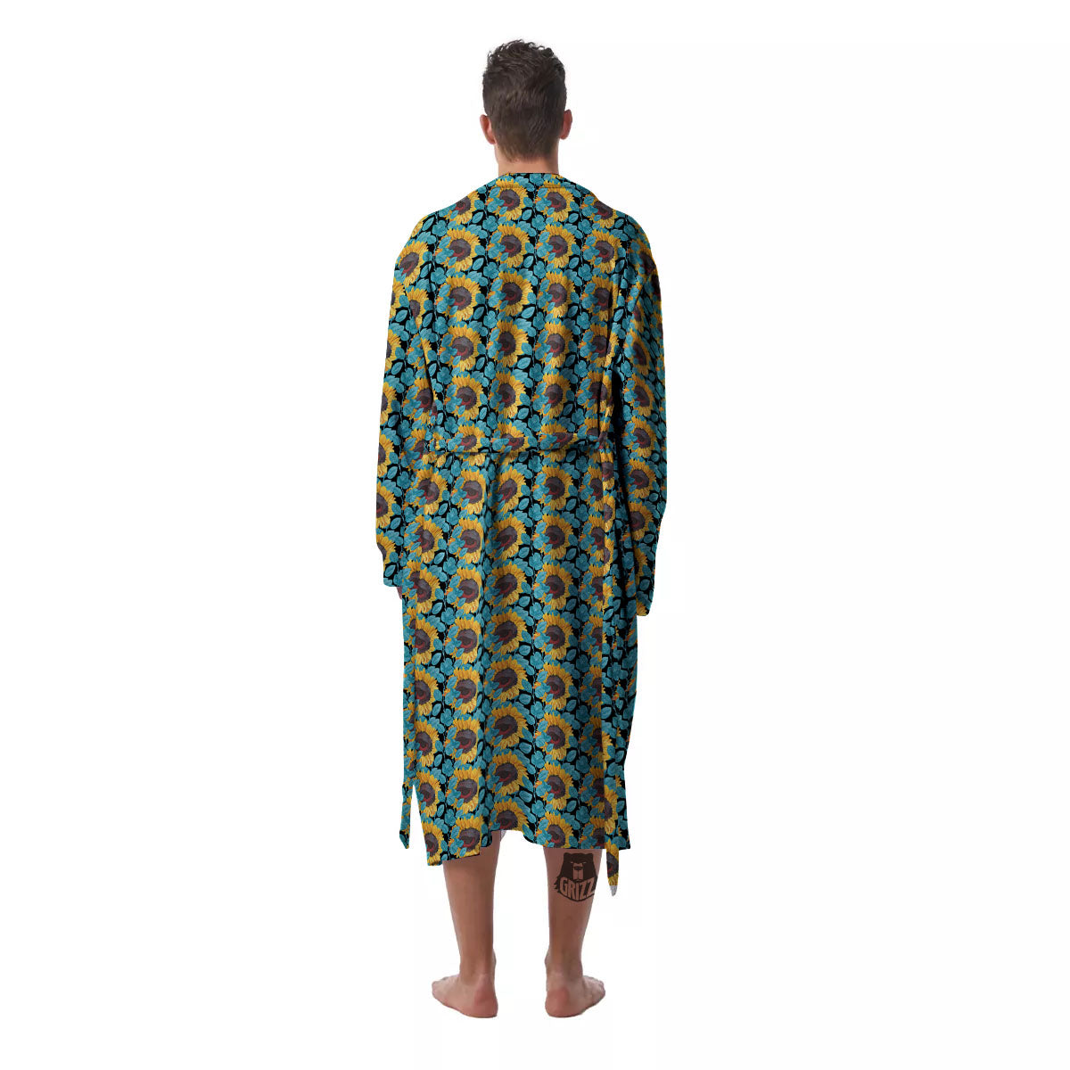 Sunflower Blue Print Pattern Men's Robe-grizzshop