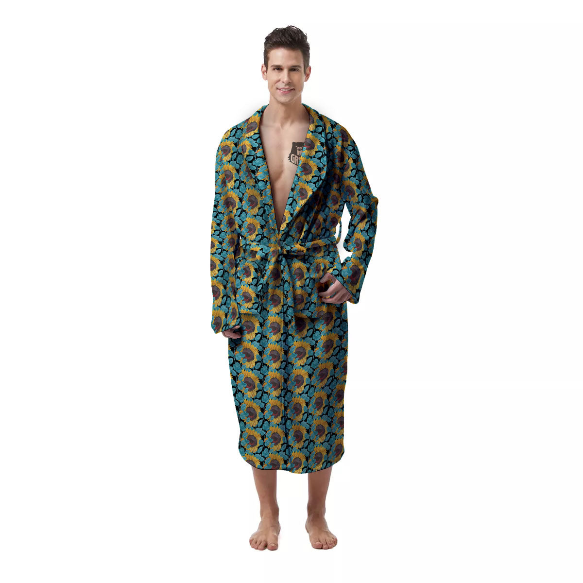 Sunflower Blue Print Pattern Men's Robe-grizzshop