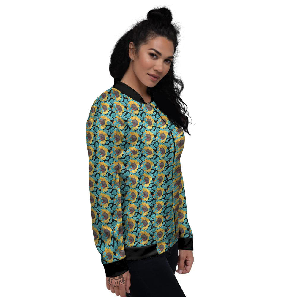 Sunflower Blue Print Pattern Women's Bomber Jacket-grizzshop